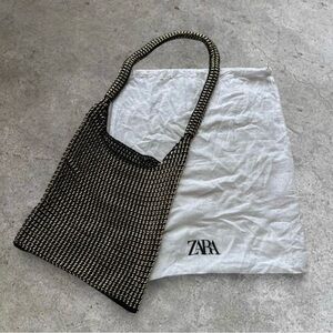 Zara Black and Gold Tone Chain Shoulder Bag